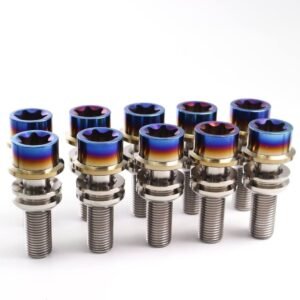 Burnt Blue GR5 Titanium M14x1.5 Ball Seat Wheel Lug Bolts with 12-Point Internal Drive for Racing Cars